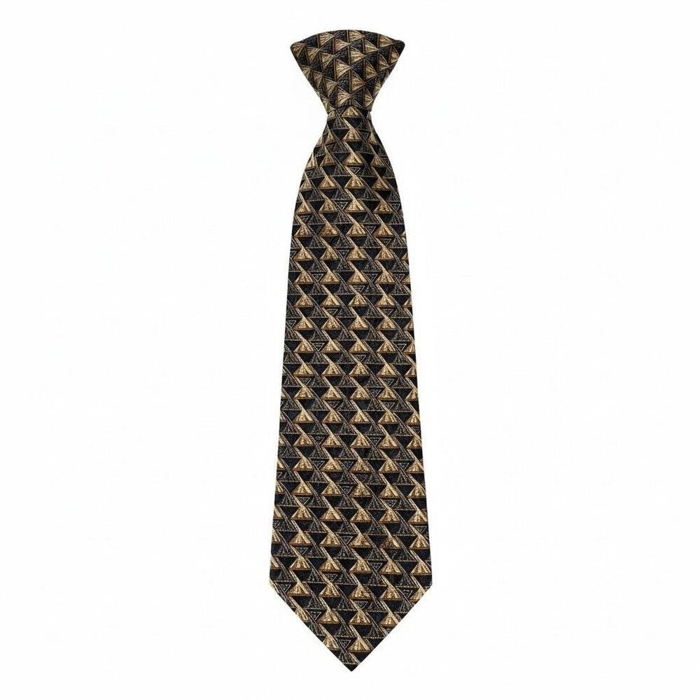 Ermenegildo Zegna Men's 100% Silk Designer Necktie Black/Beige Made In Italy